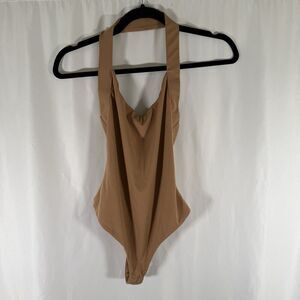 H:ours Bodysuit Women's XS Brown Beige Pull On Sleeveless Strap Neck Stretchy
